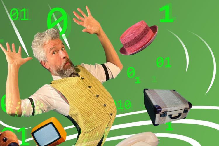 Performer with both hands up